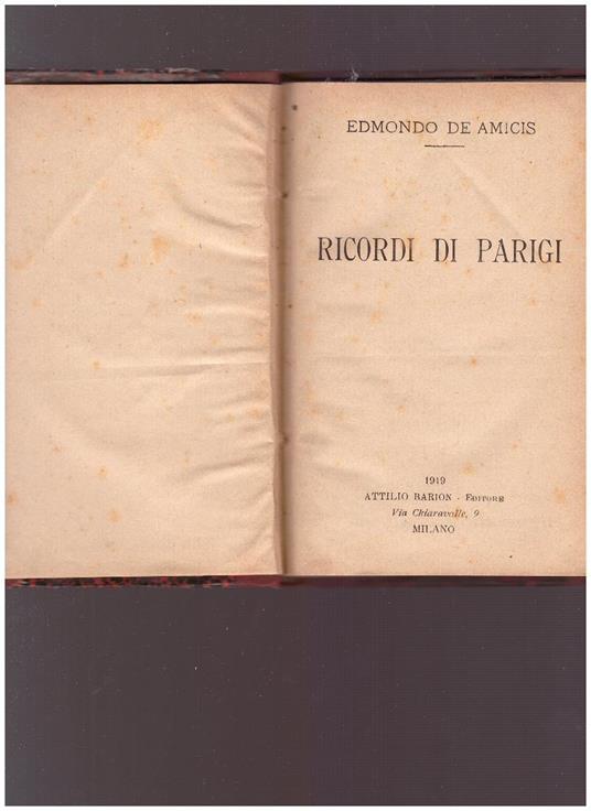 Ricordi Di Parigi - Edmondo De Amicis - copertina