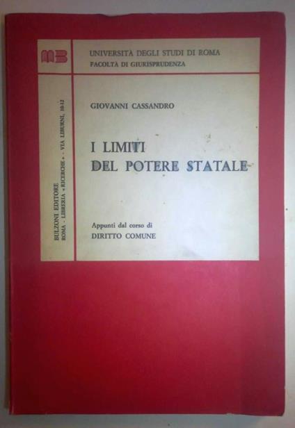 I limiti del potere statale - Giovanni Cassandro - copertina