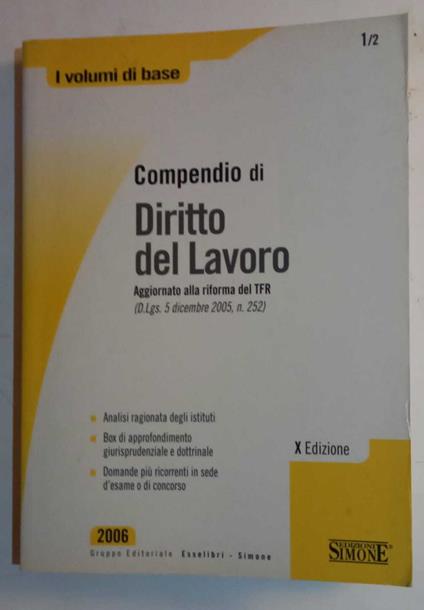 Compendio di diritto del lavoro - copertina