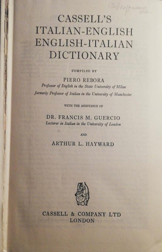 Cassell's italian-English English-italian Dictionary - Piero Rebora - copertina