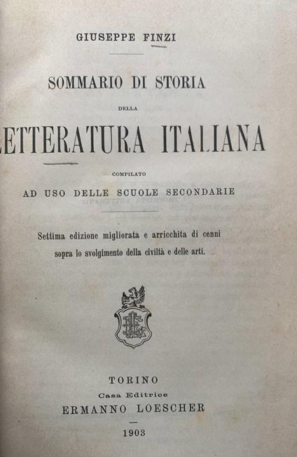 Sommario di storia della letteratura italiana - Giuseppe Finzi - copertina