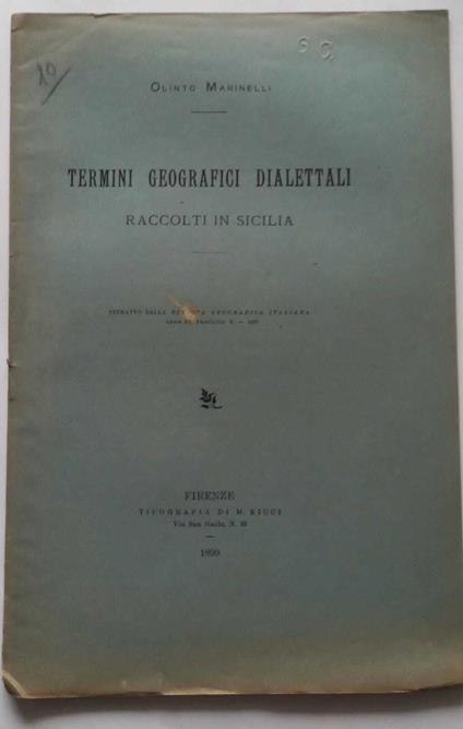 Termini Geografici dialettali raccolti in Sicilia (Estratto) - Olinto Marinelli - copertina