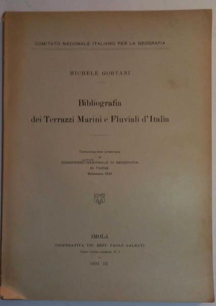 Bibliografia dei Terrazzi Marini e Fluviali d'Italia - Michele Gortani - copertina