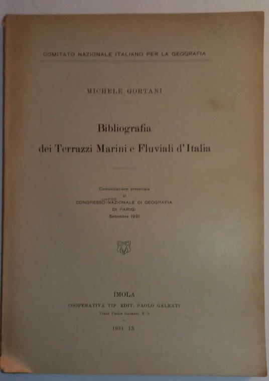 Bibliografia dei Terrazzi Marini e Fluviali d'Italia - Michele Gortani - copertina