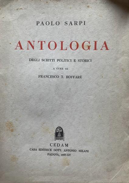 Antologia degli scritti politici e storici - Paolo Sarpi - copertina