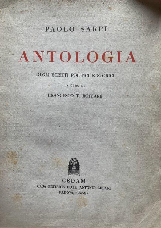 Antologia degli scritti politici e storici - Paolo Sarpi - copertina
