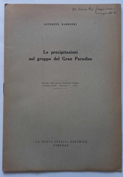 Le precipitazioni nel gruppo del Gran Paradiso. (Estratto) - Giuseppe Barbieri - copertina