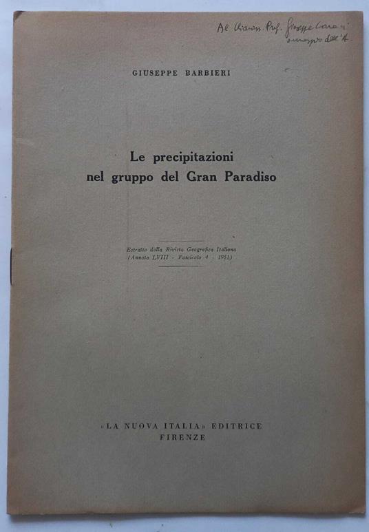 Le precipitazioni nel gruppo del Gran Paradiso. (Estratto) - Giuseppe Barbieri - copertina