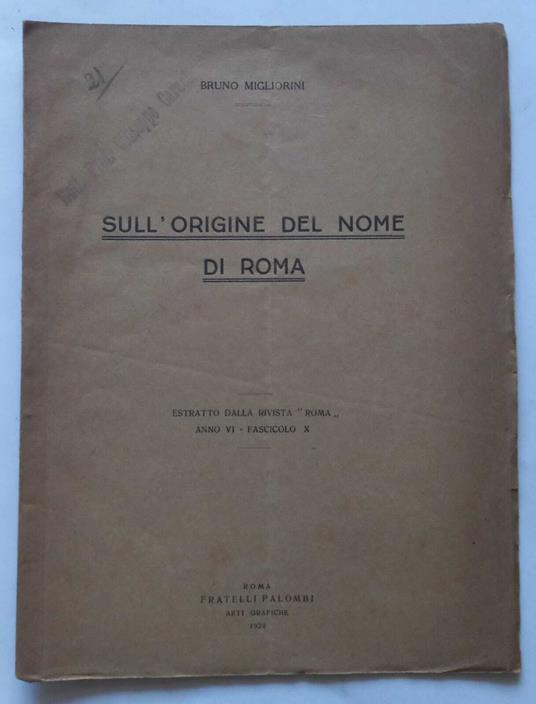 Sull'origine del nome di Roma. (estratto) - Bruno Migliorini - copertina
