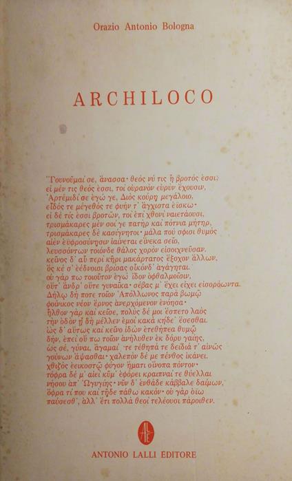 Archiloco - Orazio Antonio Bologna - copertina