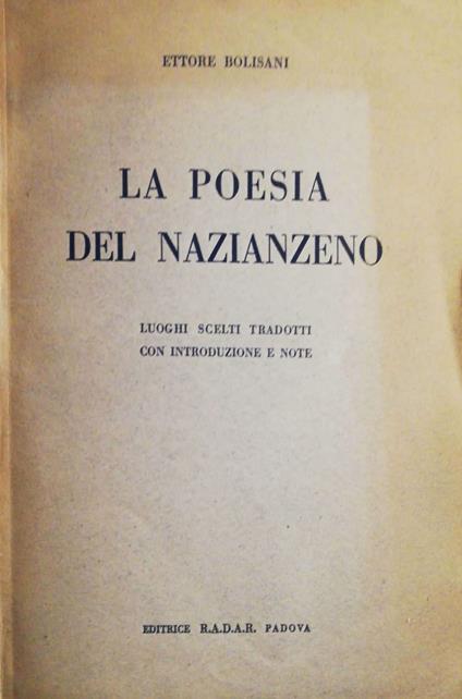 La poesia del Nazianzeno - Ettore Bolisani - copertina