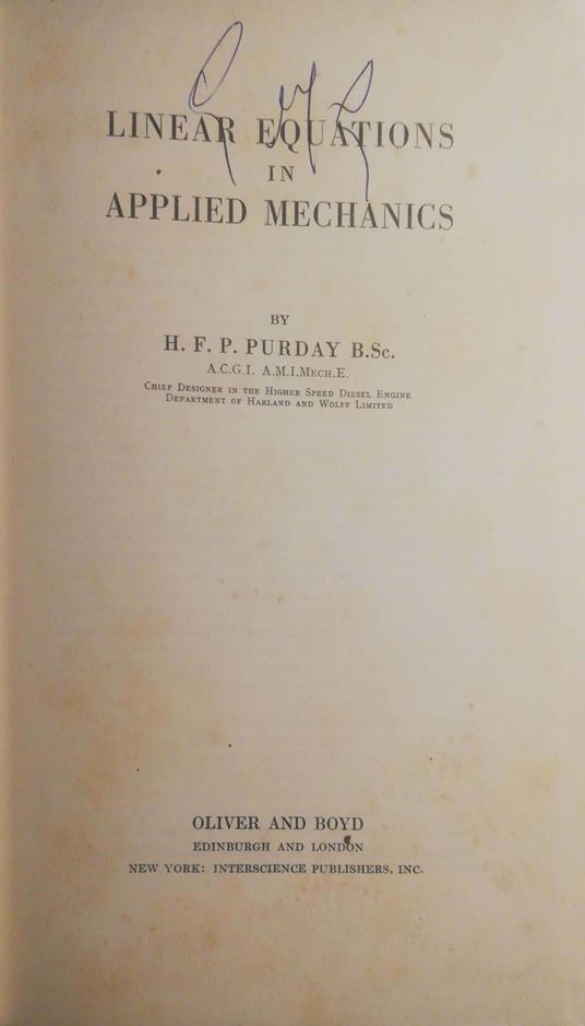 Linear equations in applied mechanics - copertina