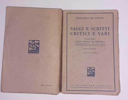 Saggi e scritti critici e vari. Volume primo. Saggio critico sul Petrarca - Francesco De Sanctis - copertina