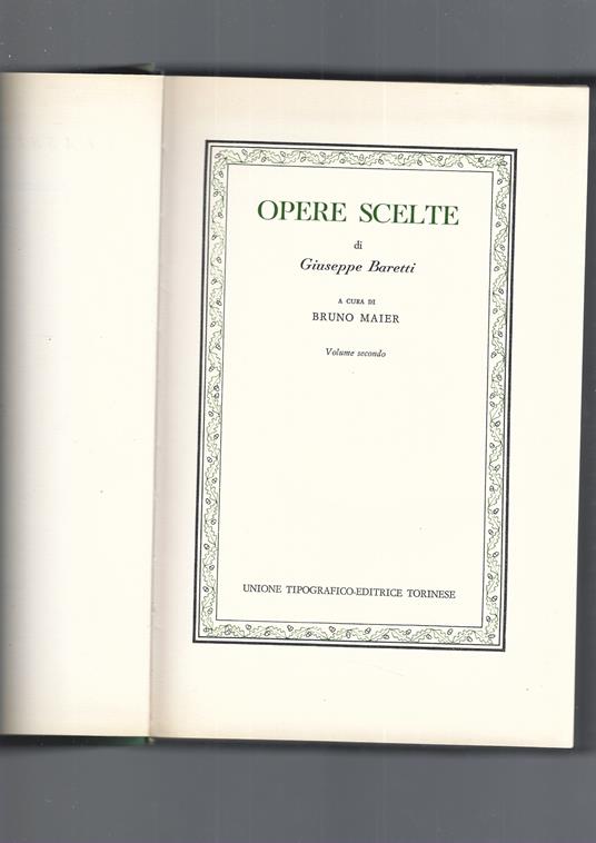 OPERE SCELTE, I e II - Giuseppe Baretti - copertina