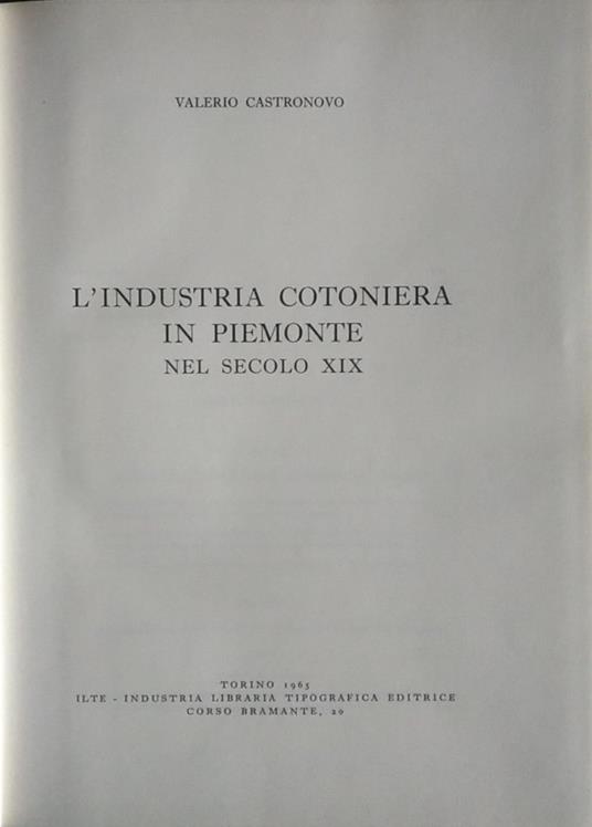 L' industria cotoniera in Piemonte nel secolo XIX - Valerio Castronovo - copertina