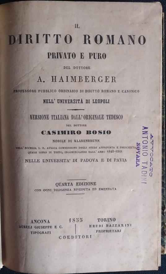Il diritto romano privato e puro - A. Haimberger - copertina