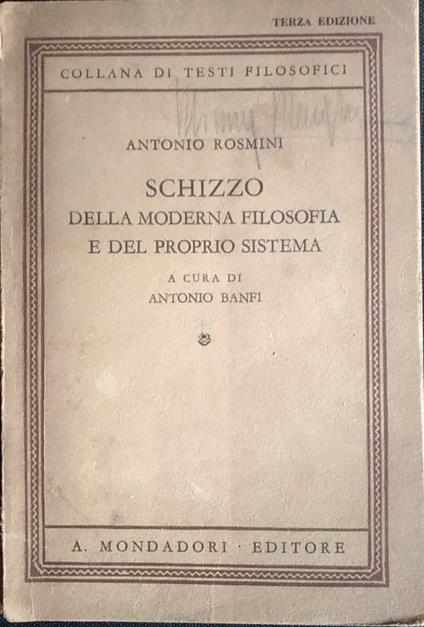 Schizzo della moderna filosofia e del proprio sistema - Antonio Rosmini - copertina