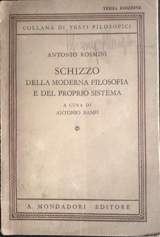 Schizzo della moderna filosofia e del proprio sistema - Antonio Rosmini - copertina