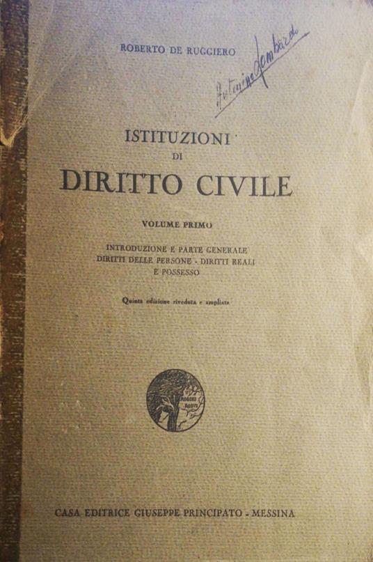 Istituzioni di Diritto Civile - Roberto De Ruggiero - copertina