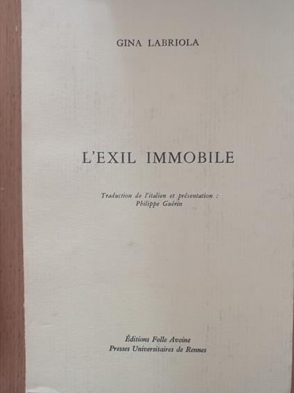 L' exil immobile - Gina Labriola - copertina