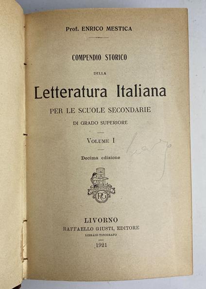 Compendio storico della letteratura italiana (2 volumi) - Enrico Mestica - copertina
