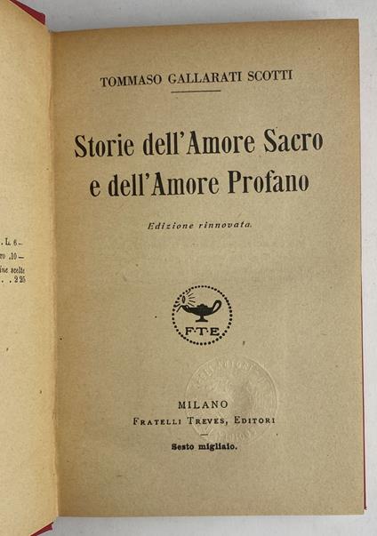 Storie dell'amore sacro e dell'amore profano - Tommaso Gallarati Scotti - copertina