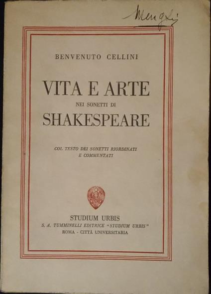 Vita e arte nei sonetti di Shakespeare - Benvenuto Cellini - copertina
