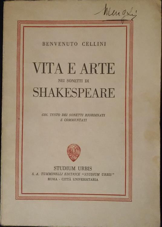 Vita e arte nei sonetti di Shakespeare - Benvenuto Cellini - copertina