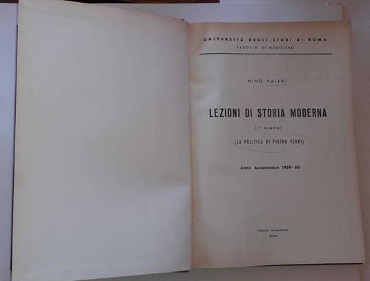 Lezioni di storia moderna. 1 esame (La politica di Pietro Verri) - Nino Valeri - copertina