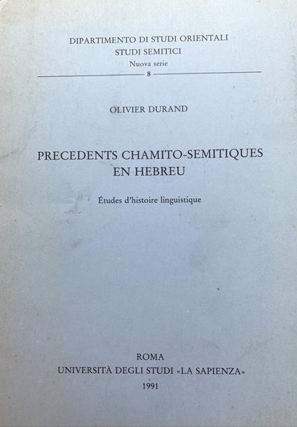 Precedents chamito-semitiquesm en Hebreu - Olivier Durand - copertina