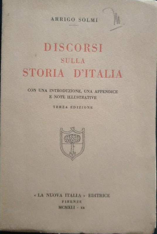 Discorsi sulla storia d'Italia - Arrigo Solmi - copertina