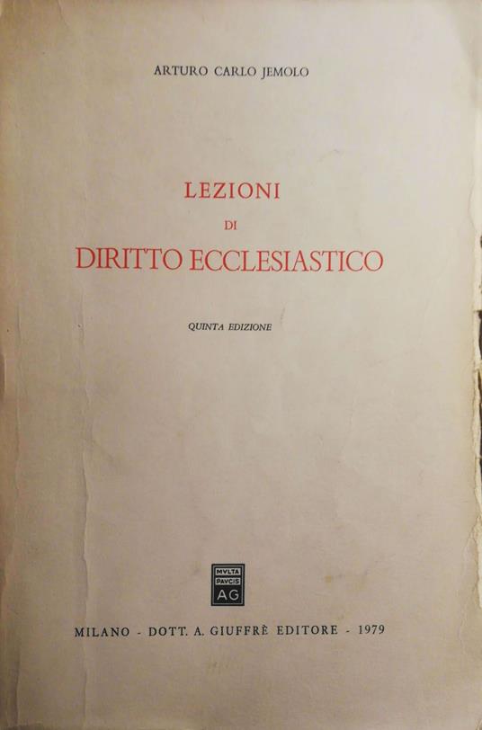 Lezioni di diritto ecclesiastico - Arturo Carlo Jemolo - copertina