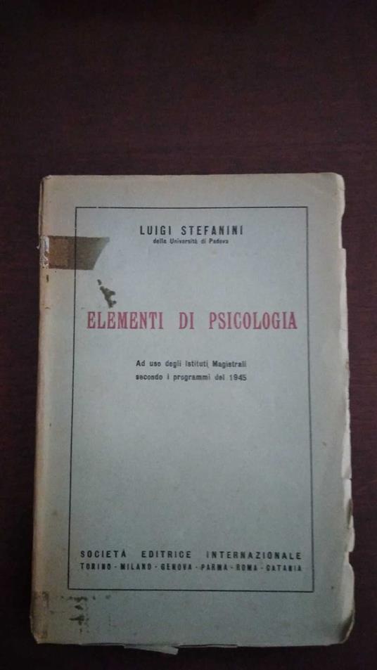 Elementi di psicologia - Luigi Stefanini - copertina