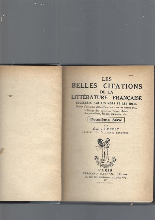 Les Belles Citations De La Litterature Francaise - Emile Genest - copertina