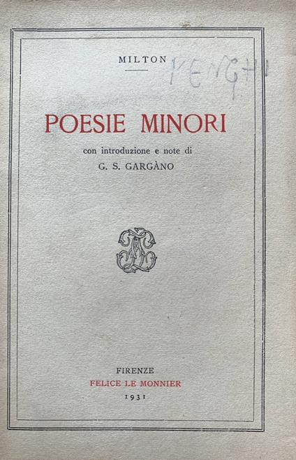 Poesie minori - John Milton - copertina
