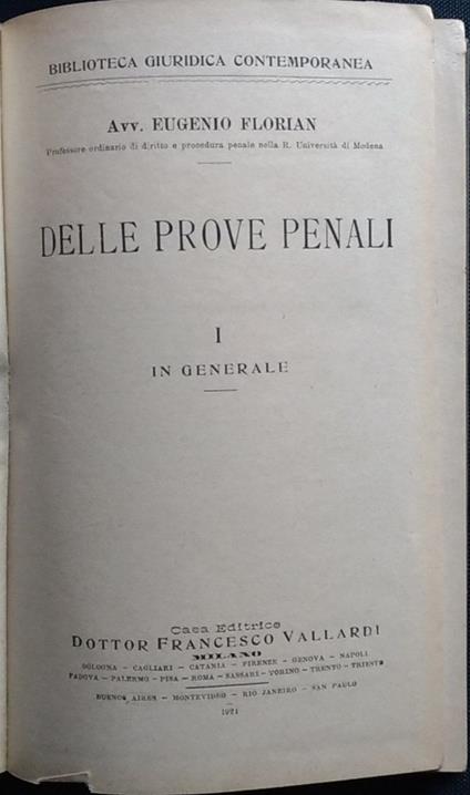 Prove Penali. Vol. I - Eugenio Florian - copertina