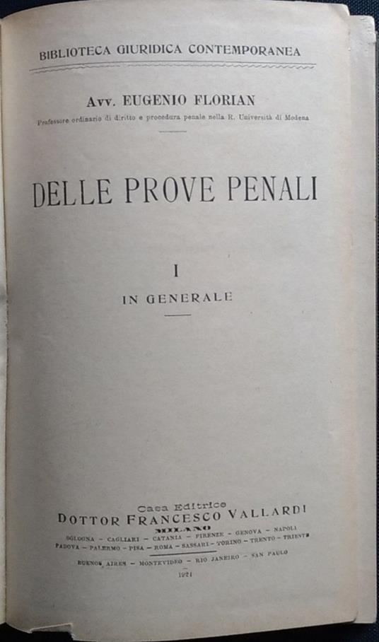 Prove Penali. Vol. I - Eugenio Florian - copertina