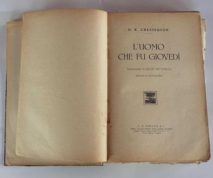 L' uomo che fu giovedì. Traduzione di Decio Pettoello. Disegni di Gustavino - Gilbert K. Chesterton - copertina