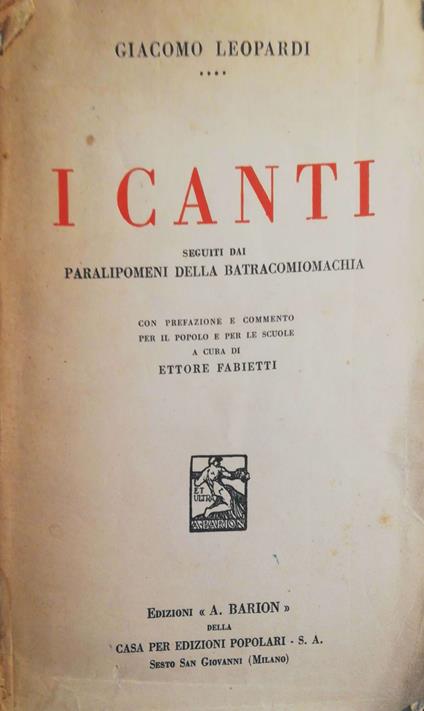 I canti - Giacomo Leopardi - copertina
