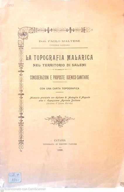 La topografia malarica nel territorio di Salemi. Considerazioni e proposte igienico-sanitarie - Paolo Maltese - copertina