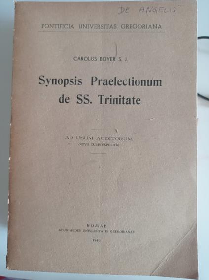 Synopsis Praelectionum de SS. Trinitate - copertina