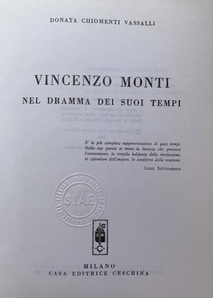 Vincenzo Monti nel dramma dei suoi tempi - Donata Chiomenti Vassalli - copertina