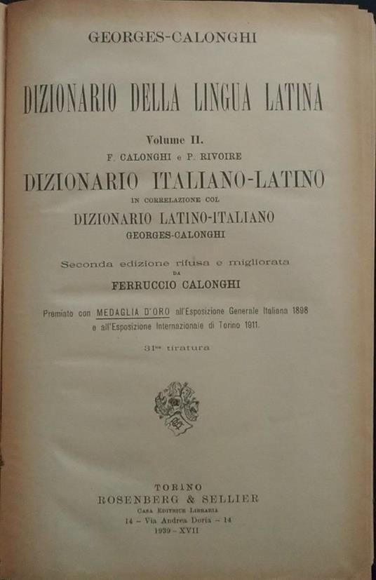 Dizionario della lingua latina. Dizionario italiano-latino - copertina