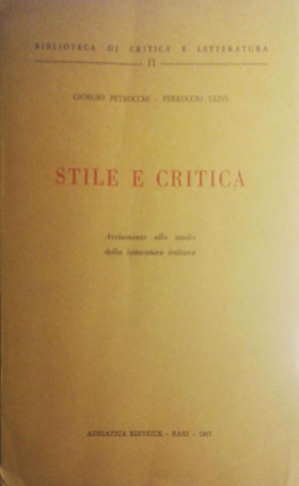 Stile e critica - copertina