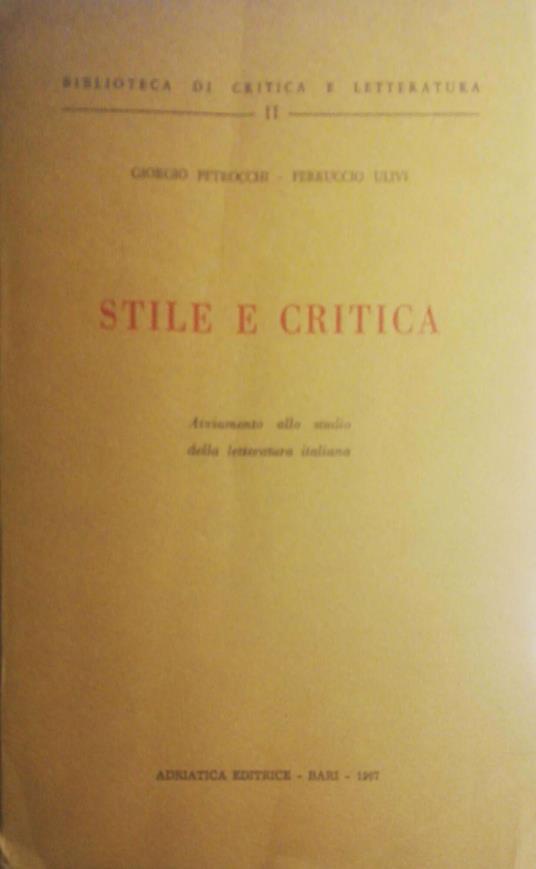 Stile e critica - copertina