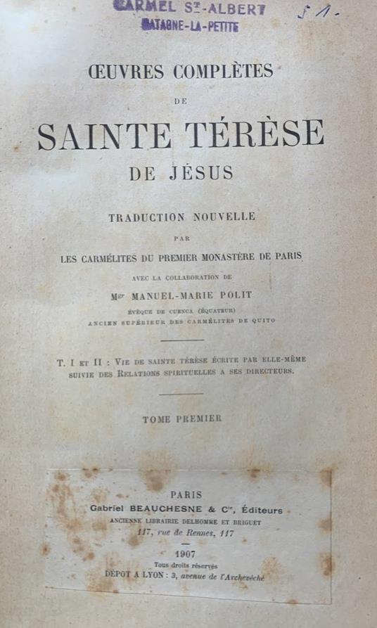 Oeuvres completes. Tome premier - copertina