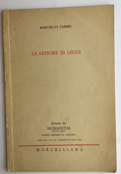 La lezione di Lecce. Estratto da "Humanitas" - Marcello Fabbri - copertina