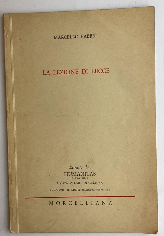 La lezione di Lecce. Estratto da "Humanitas" - Marcello Fabbri - copertina