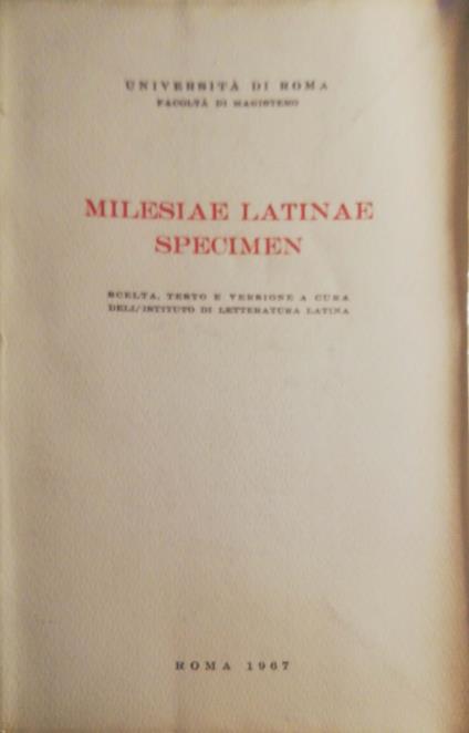Milesiae Latinae Specimen - copertina