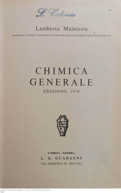 Chimica generale - Lamberto Malatesta - copertina